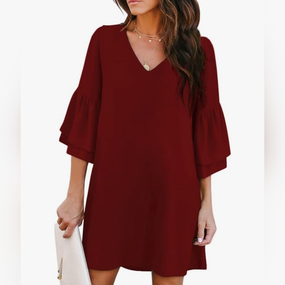 Belongsci Ruffle Sleeve V Neck Lined  Mini Dress Size XL NWOT